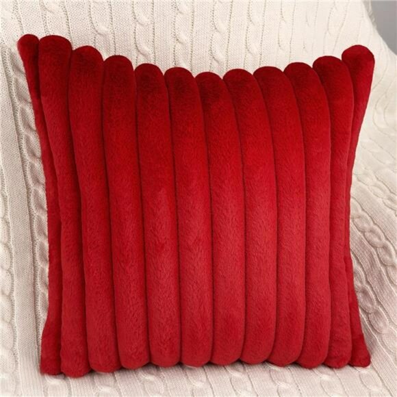 Red Faux Fur Velvet Pillow Covers 18x18 Set of 2 Soft Decorative Cushion Cases - Picture 7 of 8